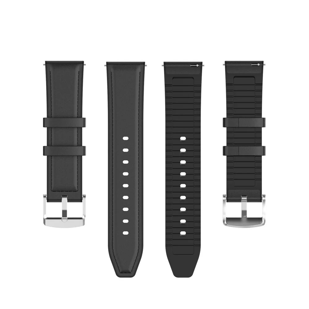 Genuine Leather Surface+Silicone Smart Watch Band Strap for Samsung Galaxy Watch/Amazfit Watch - Black - 2