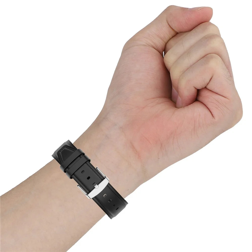 Genuine Leather Surface+Silicone Smart Watch Band Strap for Samsung Galaxy Watch/Amazfit Watch - Black - 5