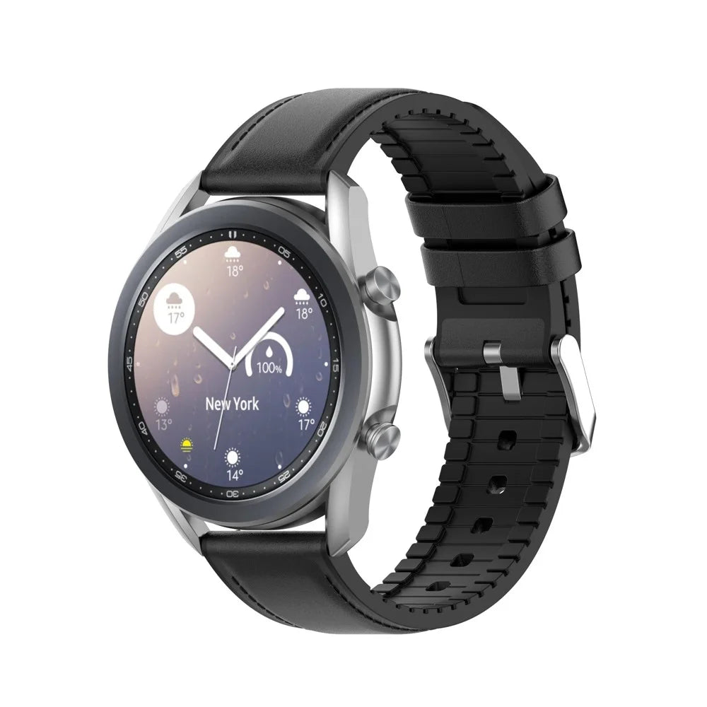 Genuine Leather Surface+Silicone Smart Watch Band Strap for Samsung Galaxy Watch/Amazfit Watch - Black - 7