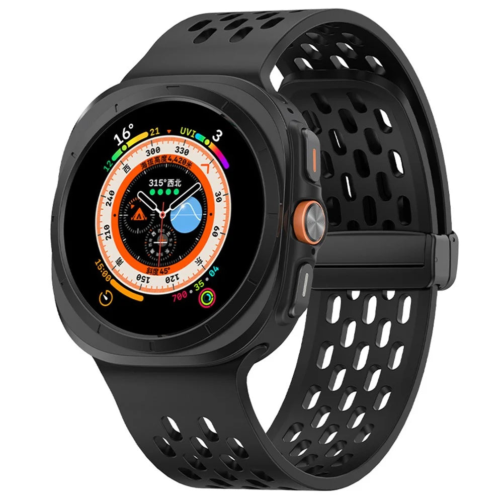 For Samsung Galaxy Watch Ultra2 47mm / Watch Ultra (2025) 47mm / Watch Ultra 47mm Silicone Watch Band Magnetic Folding Buckle Wrist Strap - Black - 3