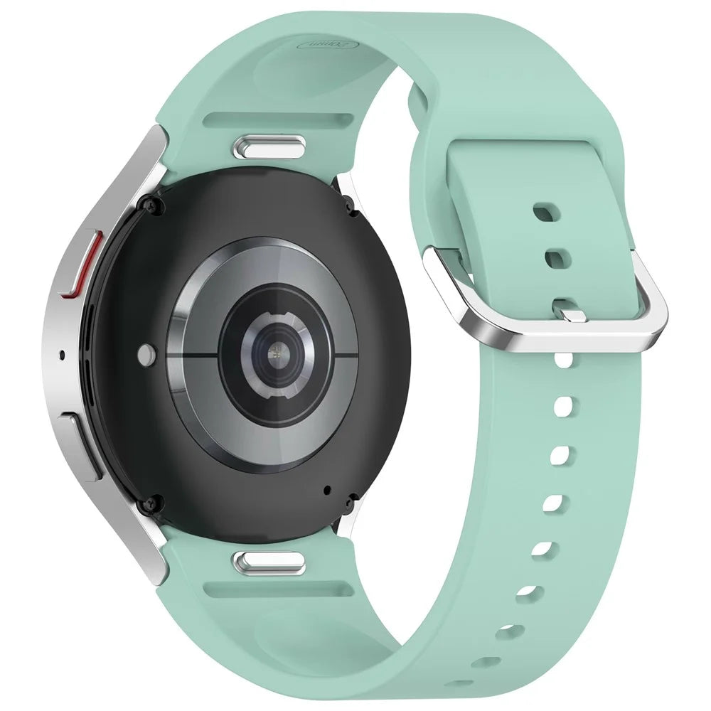 For Samsung Galaxy Watch4 / 5 / 6 / 7 40mm / Watch 5 Pro 45mm / Watch FE 40mm Wrist Band Silver Buckle Silicone Watch Strap - Teal - 1
