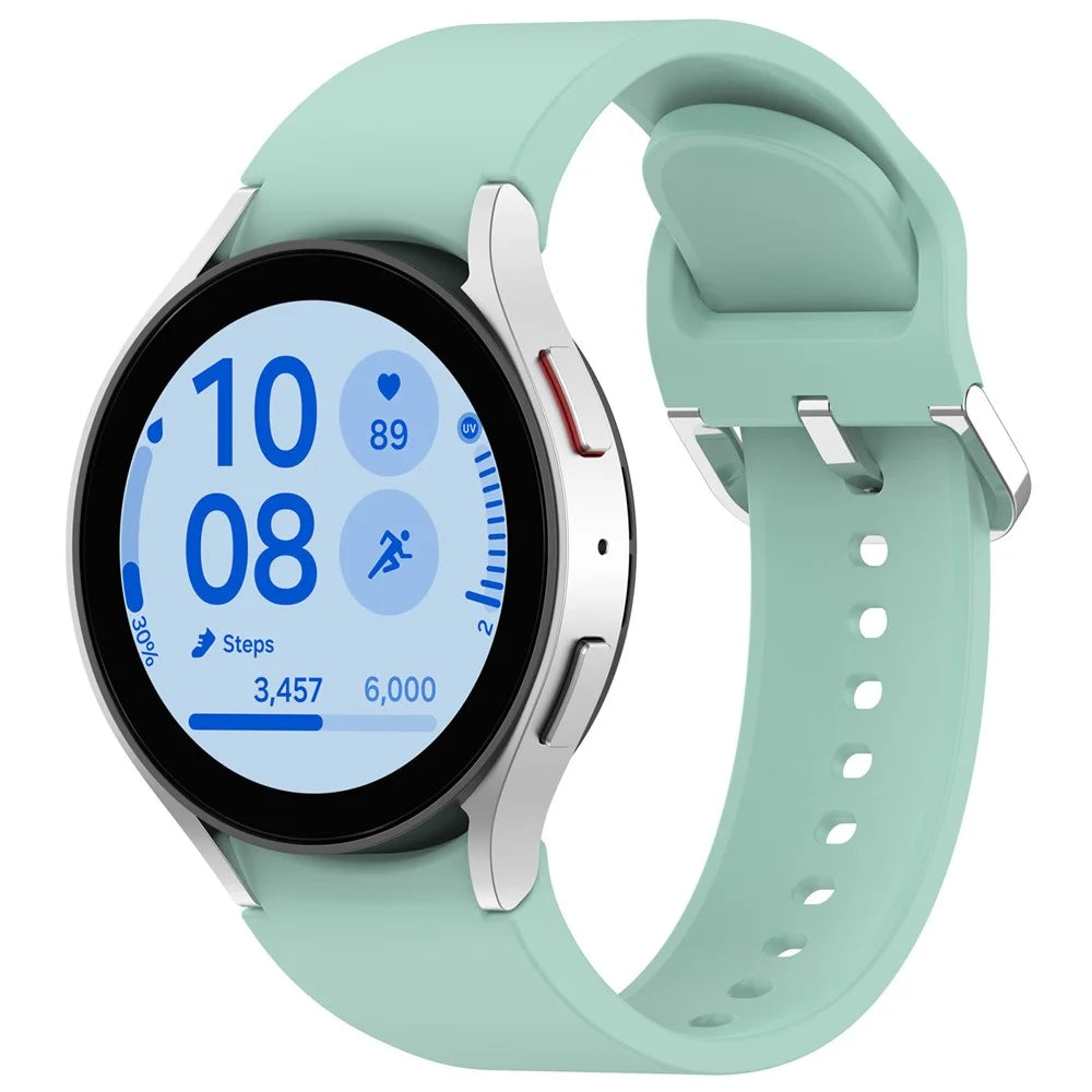 For Samsung Galaxy Watch4 / 5 / 6 / 7 40mm / Watch 5 Pro 45mm / Watch FE 40mm Wrist Band Silver Buckle Silicone Watch Strap - Teal - 4