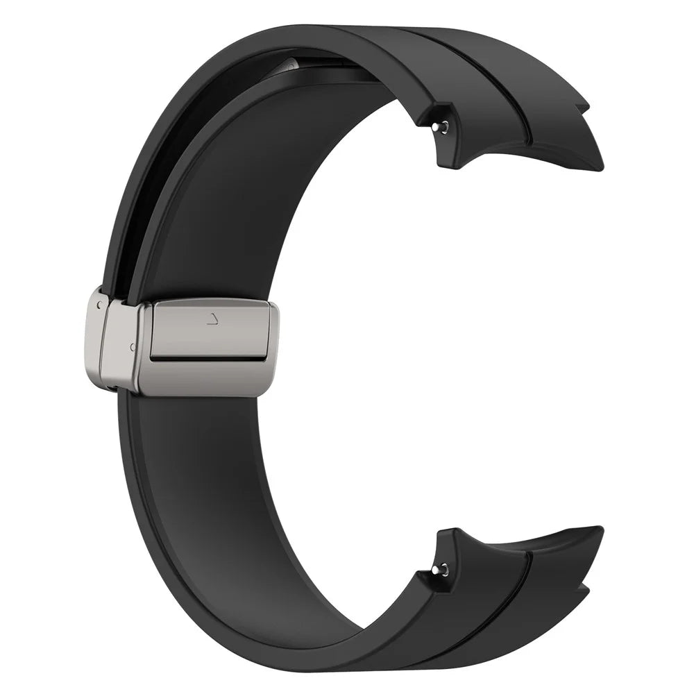 For Samsung Galaxy Watch7 40mm Magnetic Folding Silver Buckle Watch Band Silicone Strap - Black - 3