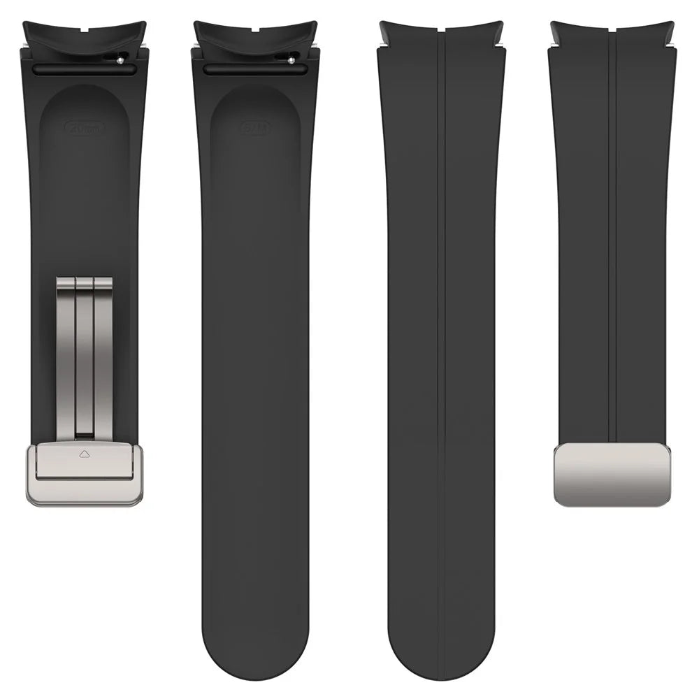 For Samsung Galaxy Watch7 40mm Magnetic Folding Silver Buckle Watch Band Silicone Strap - Black - 4