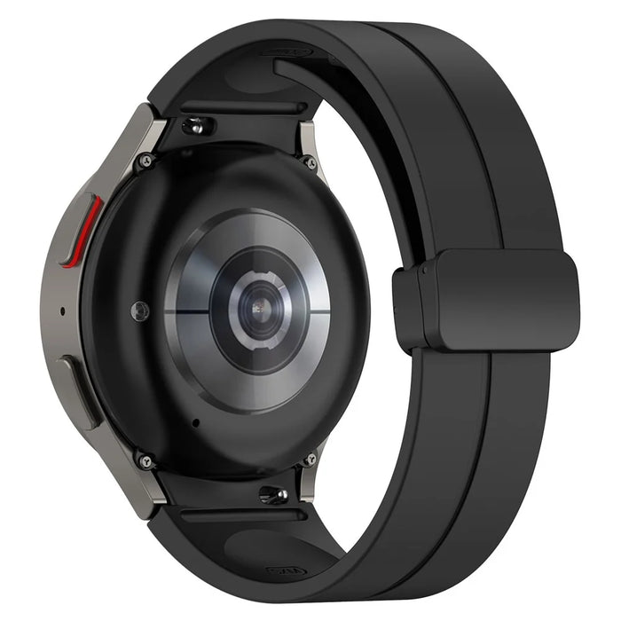 For Samsung Galaxy Watch7 40mm Replacement Band Magnetic Folding Black Buckle Silicone Strap - Black - 1
