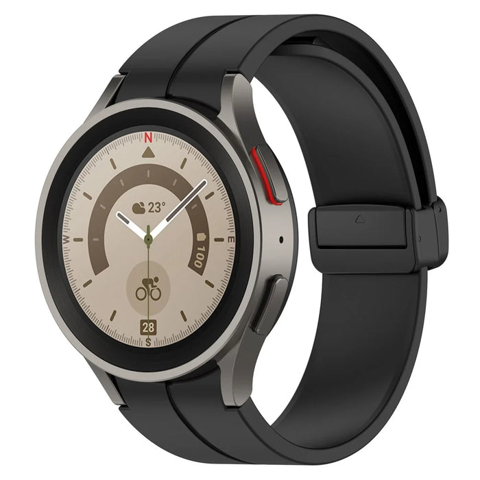 For Samsung Galaxy Watch7 40mm Replacement Band Magnetic Folding Black Buckle Silicone Strap - Black - 5