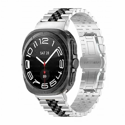 For Samsung Galaxy Watch Ultra2 47mm / Watch Ultra (2025) 47mm / Watch Ultra 47mm Replacement Band 5-Bead Stainless Steel Strap with Butterfly Buckle - Silver+Black - 1