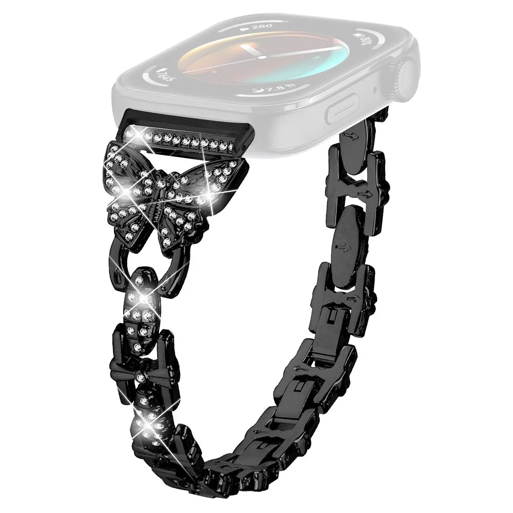 For Huawei Watch Fit 3 Rhinestone Decor Butterfly Design Watch Band Stainless Steel Wrist Strap - Black - 1
