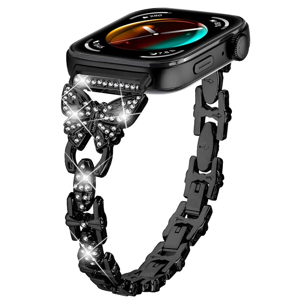 For Huawei Watch Fit 3 Rhinestone Decor Butterfly Design Watch Band Stainless Steel Wrist Strap - Black - 2