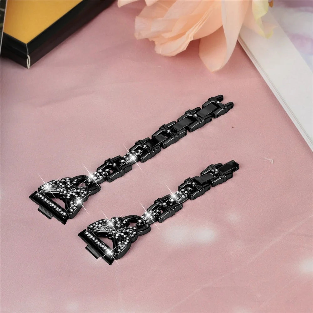 For Huawei Watch Fit 3 Rhinestone Decor Butterfly Design Watch Band Stainless Steel Wrist Strap - Black - 5