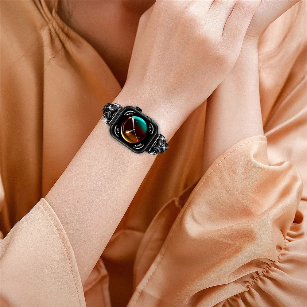 For Huawei Watch Fit 3 Rhinestone Decor Butterfly Design Watch Band Stainless Steel Wrist Strap - Black - 6