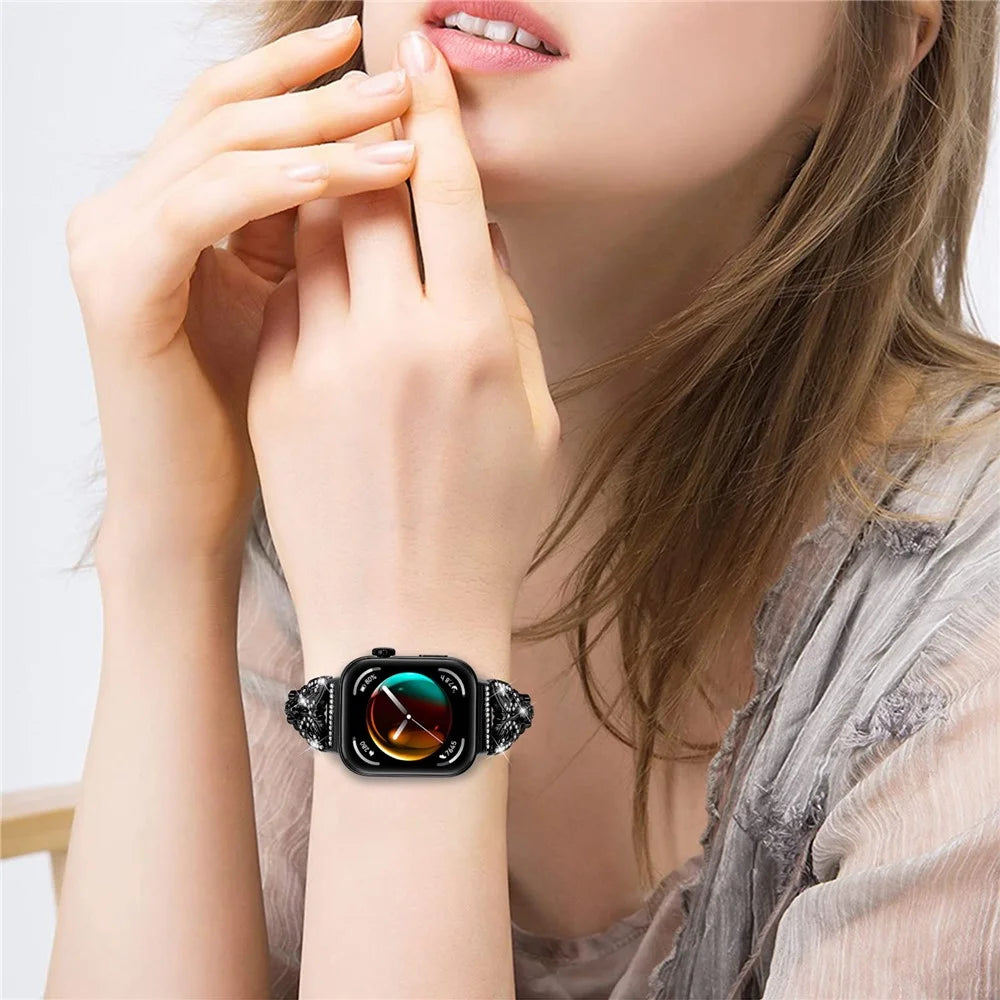 For Huawei Watch Fit 3 Rhinestone Decor Butterfly Design Watch Band Stainless Steel Wrist Strap - Black - 7