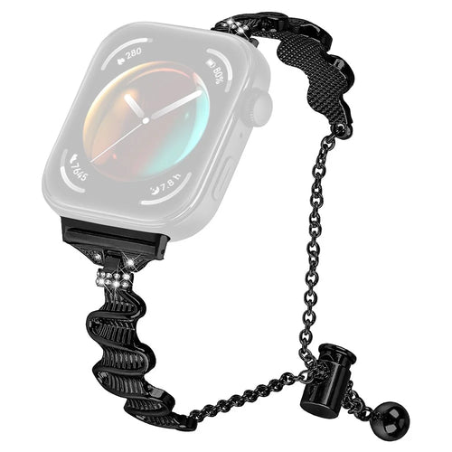 For Huawei Watch Fit 3 Rhinestone Decor Wave Shape Sliding Bracelet Watch Strap - Black - 1