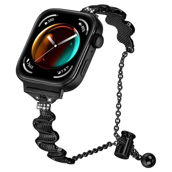 For Huawei Watch Fit 3 Rhinestone Decor Wave Shape Sliding Bracelet Watch Strap - Black - 2