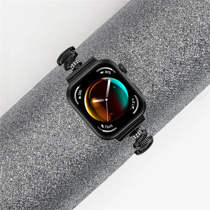 For Huawei Watch Fit 3 Rhinestone Decor Wave Shape Sliding Bracelet Watch Strap - Black - 5