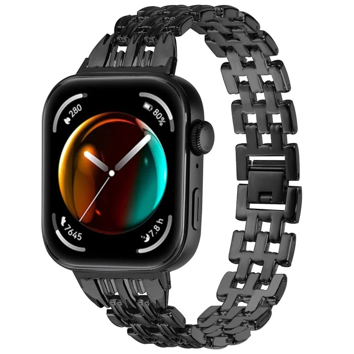 For Huawei Watch Fit 3 Hollow 5-Bead Watch Band Metal Wrist Strap Replacement - Black - 2