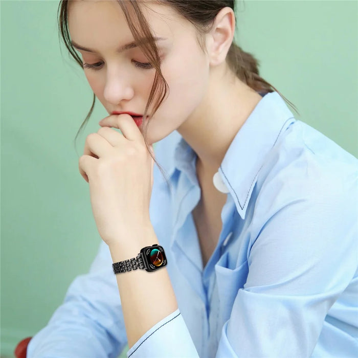 For Huawei Watch Fit 3 Hollow 5-Bead Watch Band Metal Wrist Strap Replacement - Black - 7