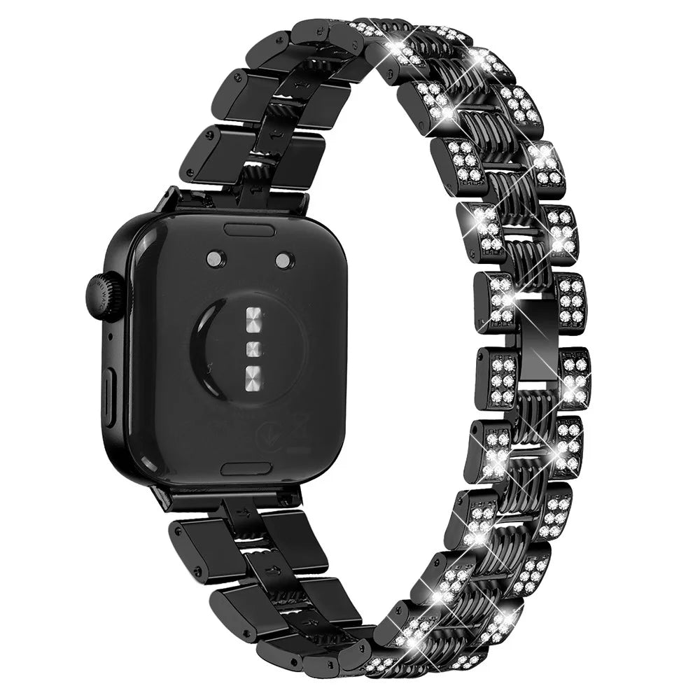 For Huawei Watch Fit 3 Rhinestone Decor Thread Texture Smart Watch Band Metal Wrist Strap - Black - 1