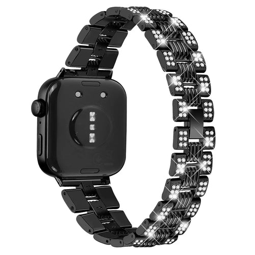 For Huawei Watch Fit 3 Rhinestone Decor Thread Texture Smart Watch Band Metal Wrist Strap - Black - 1
