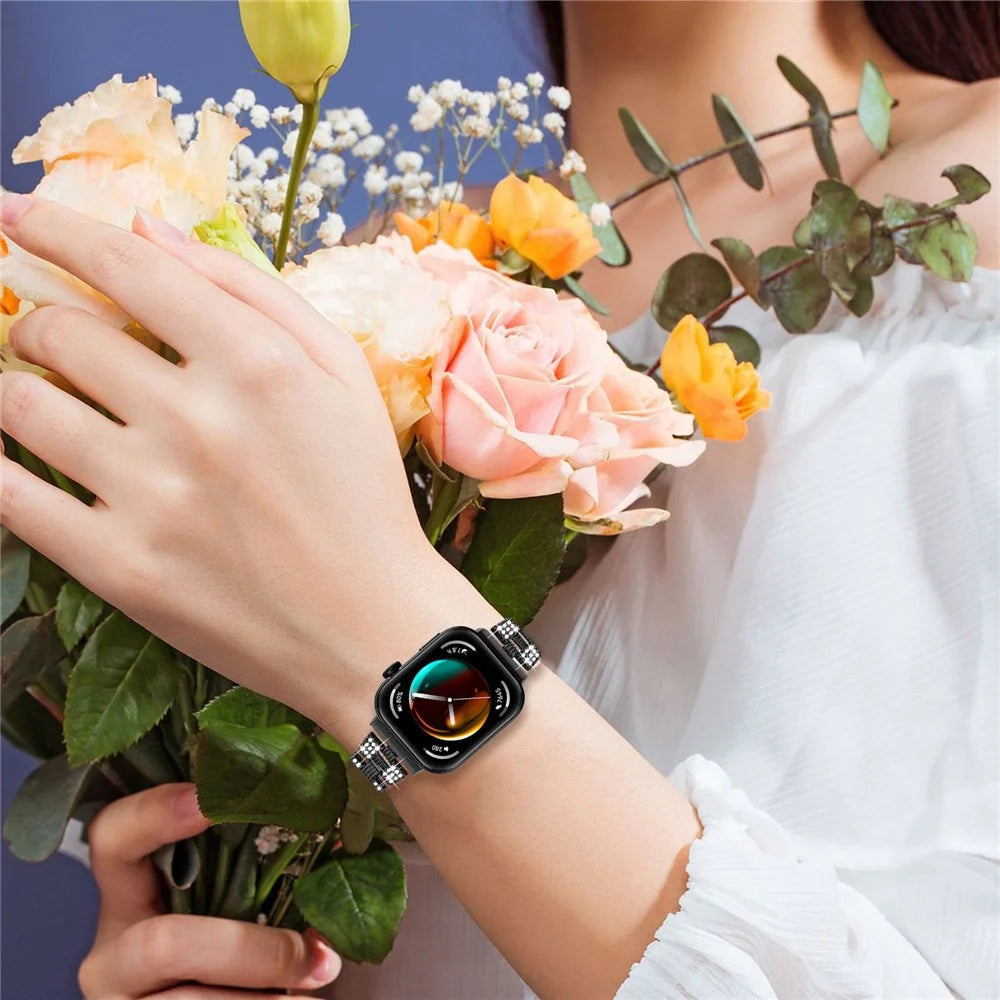 For Huawei Watch Fit 3 Rhinestone Decor Thread Texture Smart Watch Band Metal Wrist Strap - Black - 5