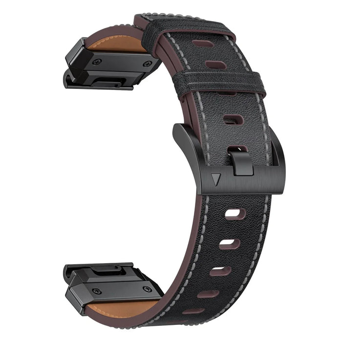 For Garmin Fenix 3 / 5 / 5X / 6X / 7X 22mm Universal Smart Watch Genuine Cow Leather Band Replacement Strap - Black+Nappa Texture - 2