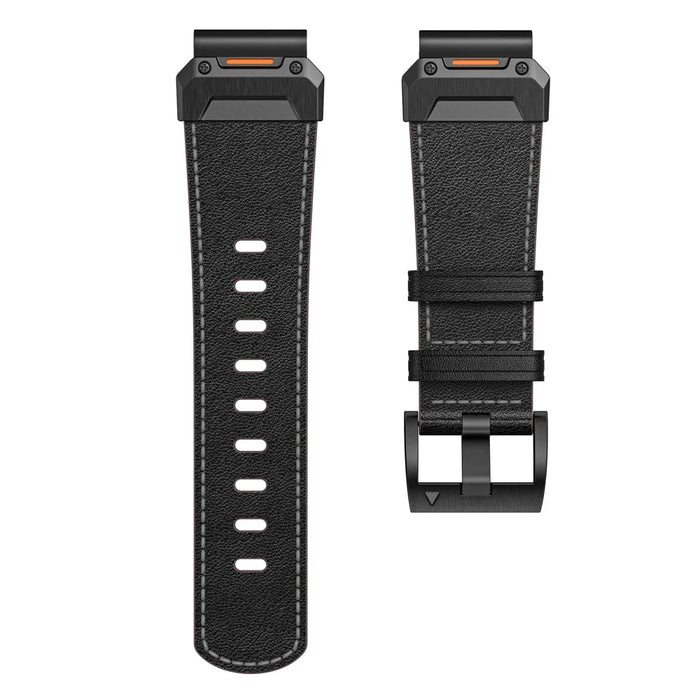 For Garmin Fenix 3 / 5 / 5X / 6X / 7X 22mm Universal Smart Watch Genuine Cow Leather Band Replacement Strap - Black+Nappa Texture - 3
