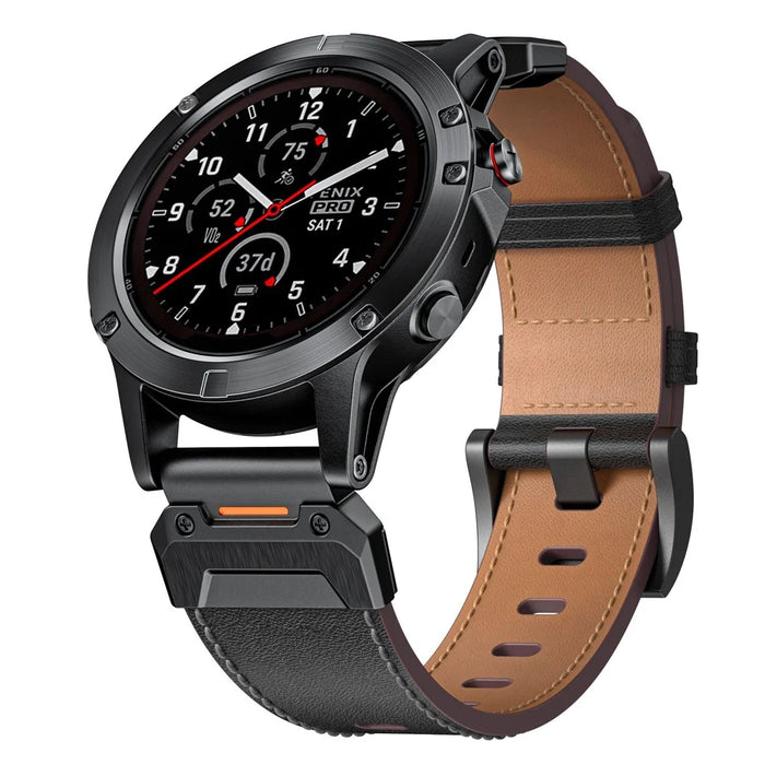 For Garmin Fenix 3 / 5 / 5X / 6X / 7X 22mm Universal Smart Watch Genuine Cow Leather Band Replacement Strap - Black+Nappa Texture - 4
