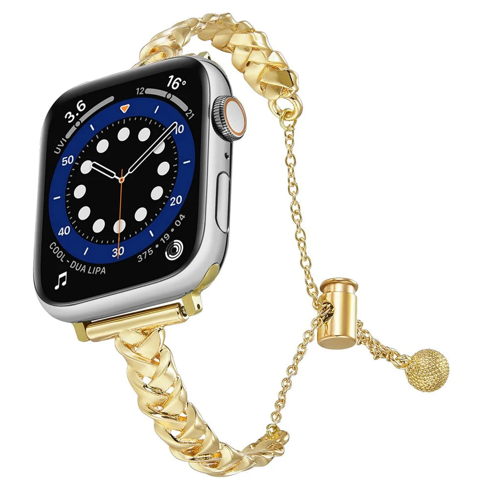 For Apple Watch Series 11 10 42mm / 9 8 7 41mm / SE3 SE2 SE 6 5 4 40mm / 3 2 1 38mm Glossy Copper Wrist Band X-Shape Watch Strap - Gold - 2