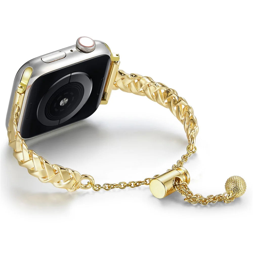 For Apple Watch Series 11 10 42mm / 9 8 7 41mm / SE3 SE2 SE 6 5 4 40mm / 3 2 1 38mm Glossy Copper Wrist Band X-Shape Watch Strap - Gold - 3
