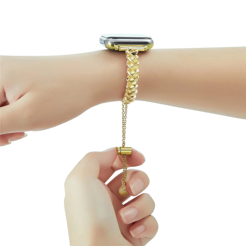 For Apple Watch Series 11 10 42mm / 9 8 7 41mm / SE3 SE2 SE 6 5 4 40mm / 3 2 1 38mm Glossy Copper Wrist Band X-Shape Watch Strap - Gold - 4
