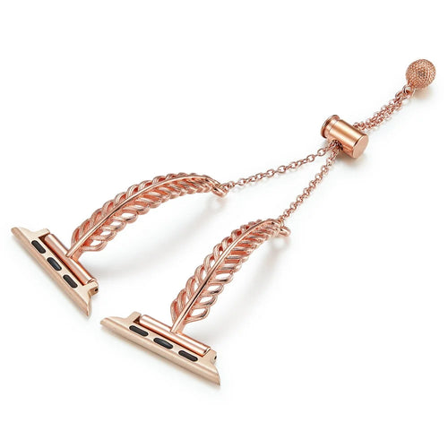 For Apple Watch Series 11 10 42mm / 9 8 7 41mm / SE3 SE2 SE 6 5 4 40mm / 3 2 1 38mm Feather Design Wrist Band Copper Watch Strap - Rose Gold - 1