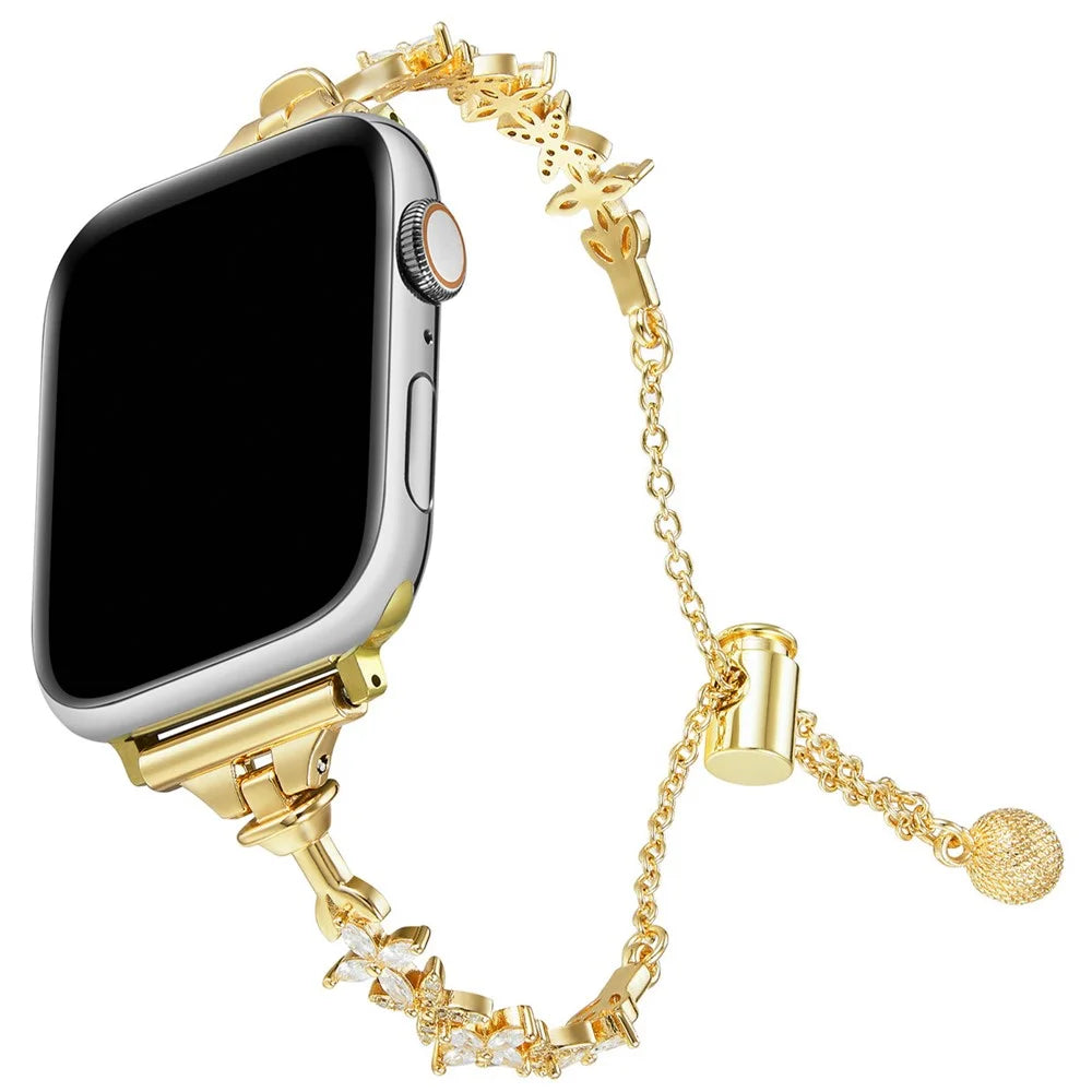For Apple Watch Ultra 3 2 1 49mm / Series 11 10 46mm / 9 8 7 45mm / SE3 SE2 SE 6 5 4 44mm / 3 2 1 42mm Four-Leaf Clover Copper Watch Strap - Gold - 2