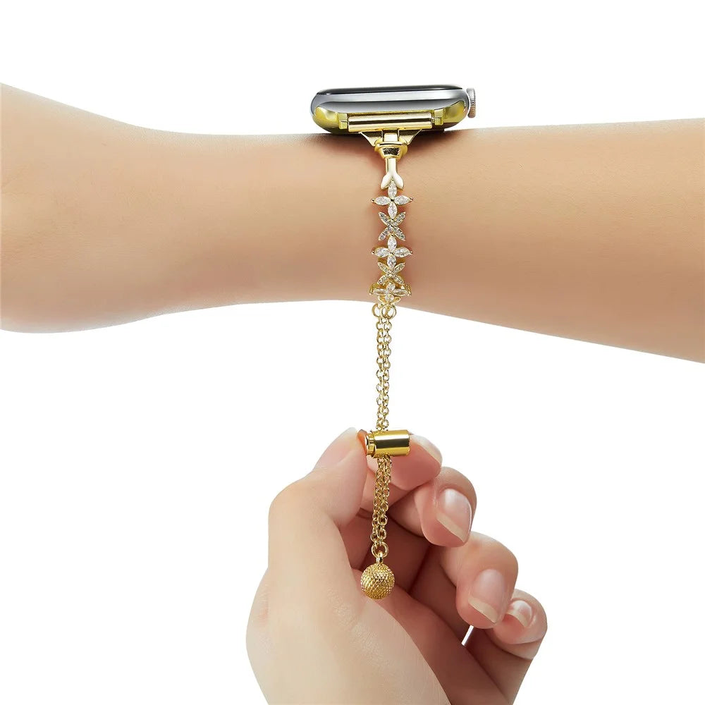For Apple Watch Ultra 3 2 1 49mm / Series 11 10 46mm / 9 8 7 45mm / SE3 SE2 SE 6 5 4 44mm / 3 2 1 42mm Four-Leaf Clover Copper Watch Strap - Gold - 4