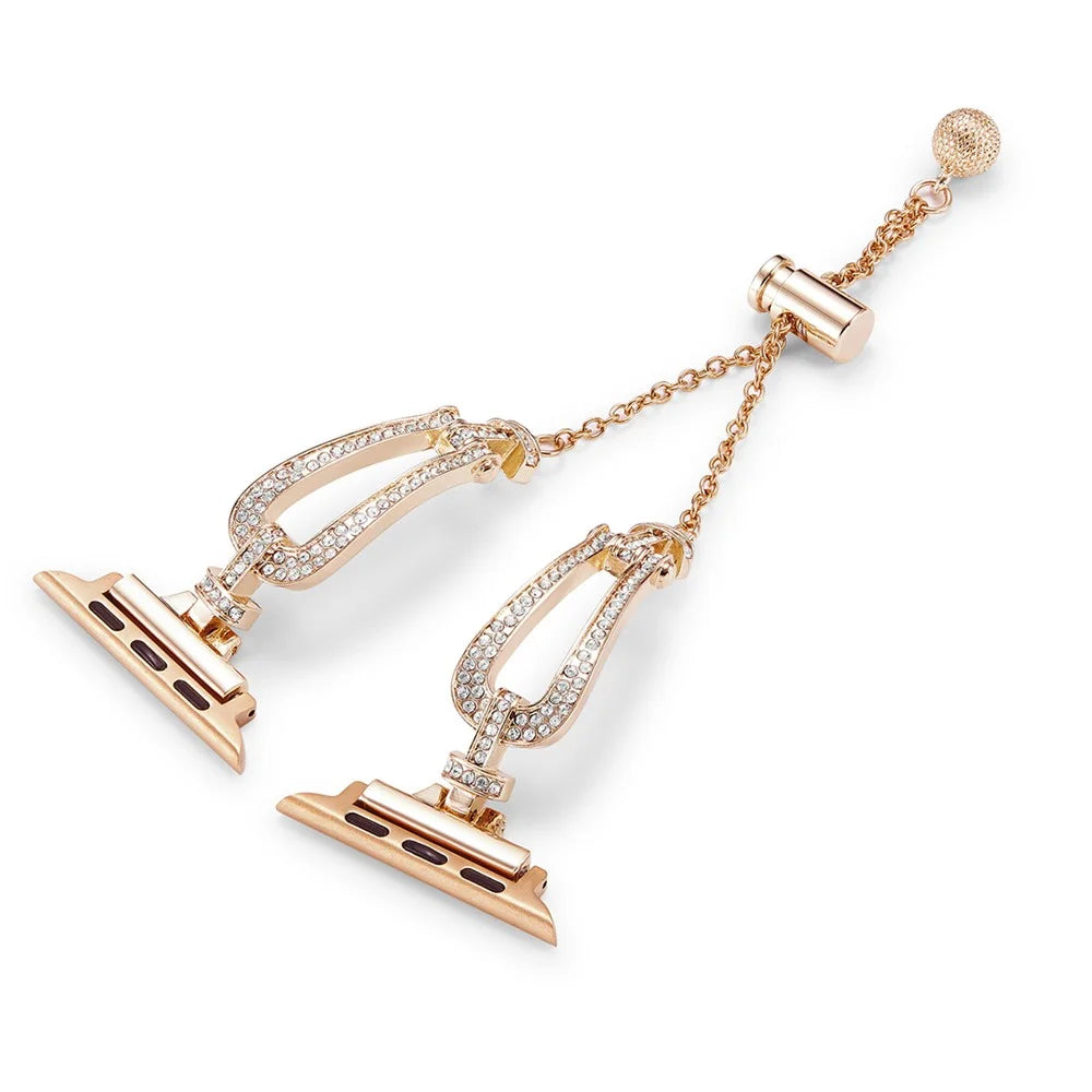 For Apple Watch Series 11 10 42mm / 9 8 7 41mm / SE3 SE2 SE 6 5 4 40mm / 3 2 1 38mm Rhinestone Decor Bracelet U-Shape Zinc Alloy Watch Strap - Rose Gold - 1