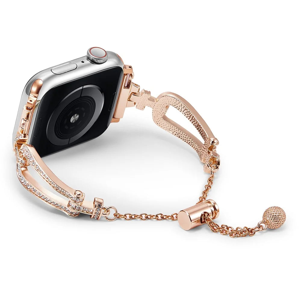 For Apple Watch Series 11 10 42mm / 9 8 7 41mm / SE3 SE2 SE 6 5 4 40mm / 3 2 1 38mm Rhinestone Decor Bracelet U-Shape Zinc Alloy Watch Strap - Rose Gold - 2