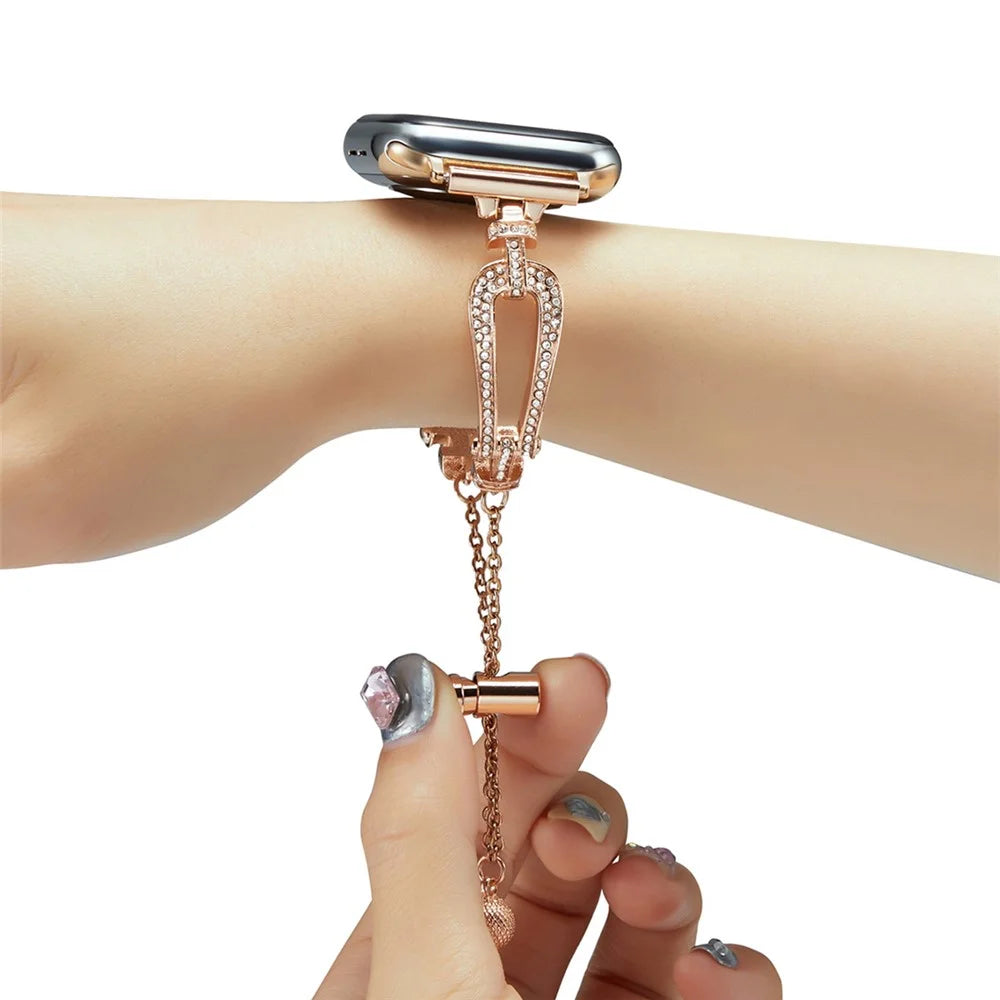 For Apple Watch Series 11 10 42mm / 9 8 7 41mm / SE3 SE2 SE 6 5 4 40mm / 3 2 1 38mm Rhinestone Decor Bracelet U-Shape Zinc Alloy Watch Strap - Rose Gold - 3
