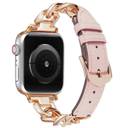 Watch Strap for Apple Watch Series 11 10 42mm / 9 8 7 41mm / SE3 SE2 SE 6 5 4 40mm / 3 2 1 38mm Zinc Alloy+Cowhide Wrist Band - Pink+Rose Gold - 1