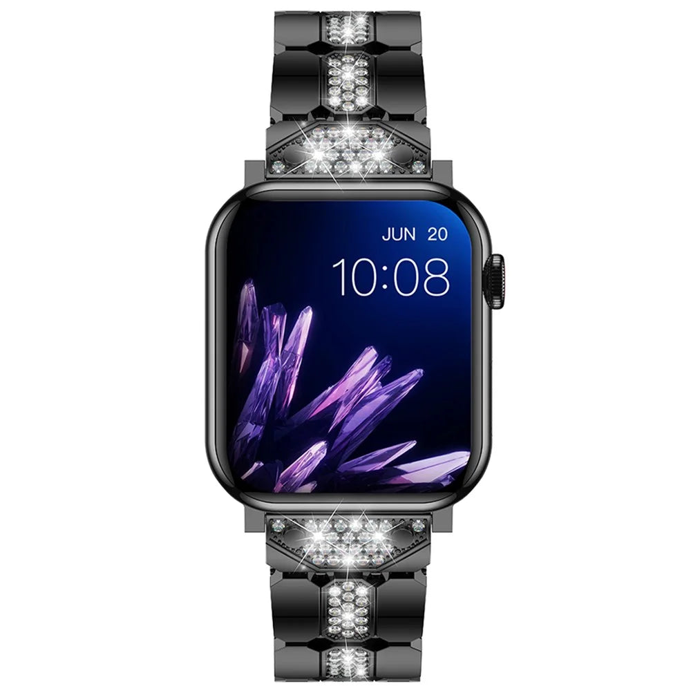 For Apple Watch Series 11 10 42mm / 9 8 7 41mm / SE3 SE2 SE 6 5 4 40mm / 3 2 1 38mm Stylish Rhinestones Decor Zinc Alloy Watch Band - Black - 3