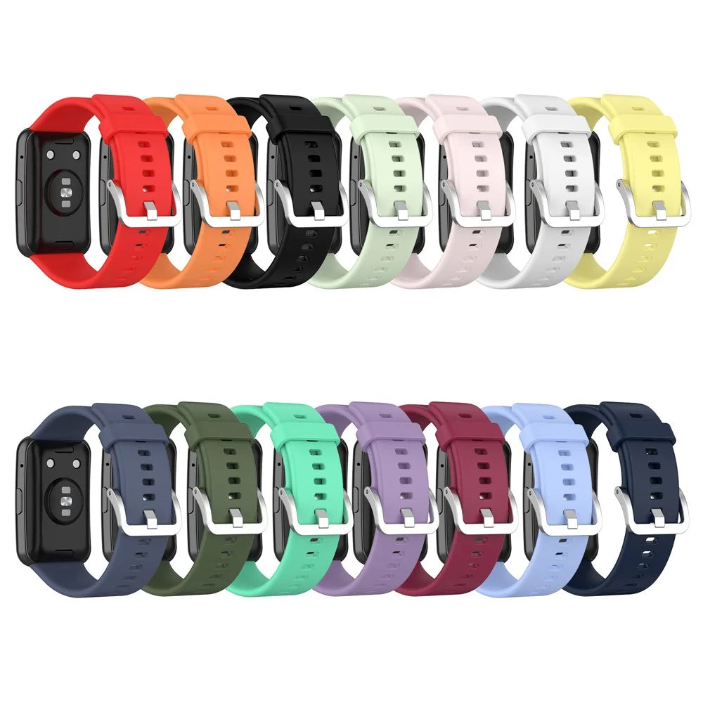 Metal Buckle Soft Silicone Watch Band Strap Replacement for Huawei Watch Fit 2020 - Black - 4