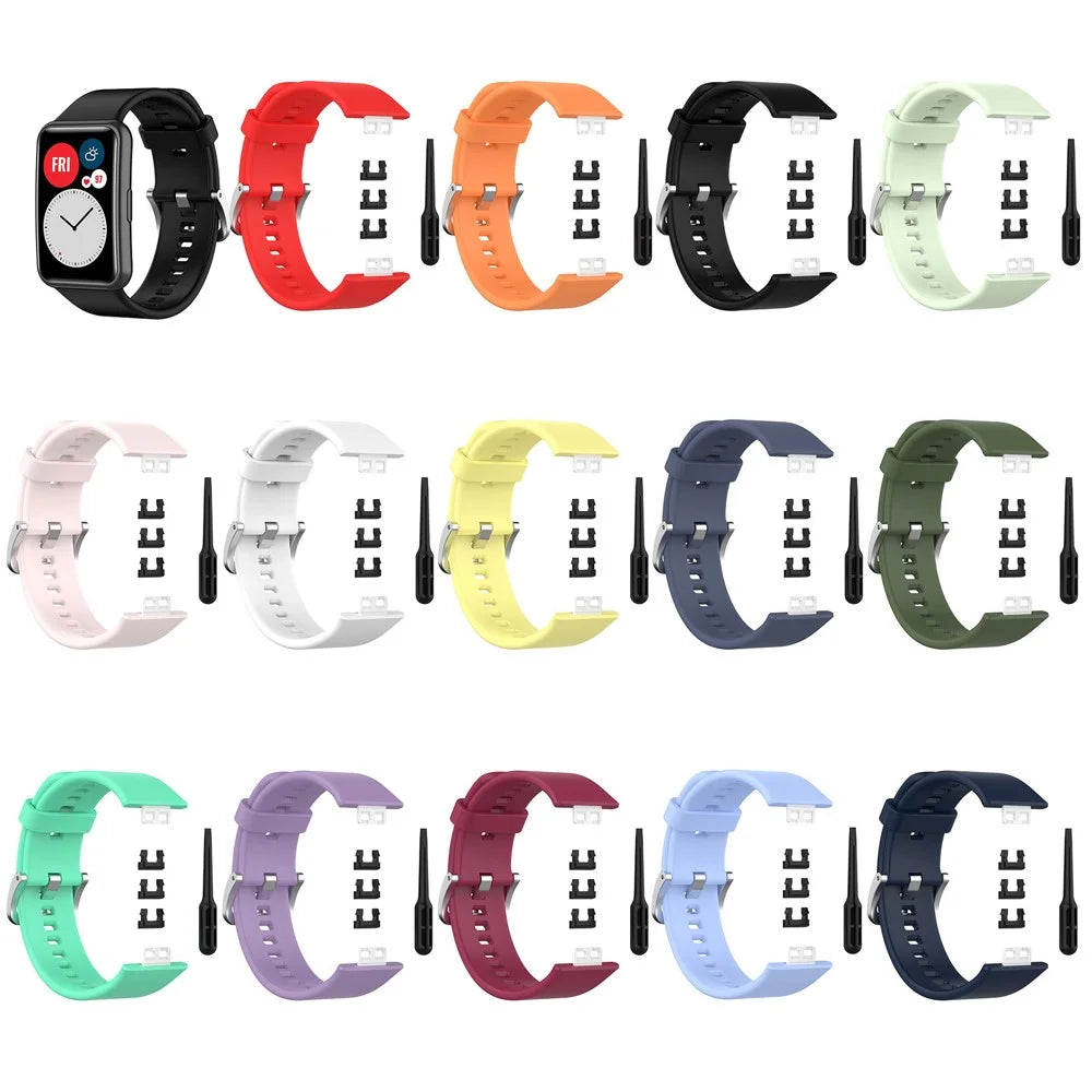 Metal Buckle Soft Silicone Watch Band Strap Replacement for Huawei Watch Fit 2020 - Black - 5