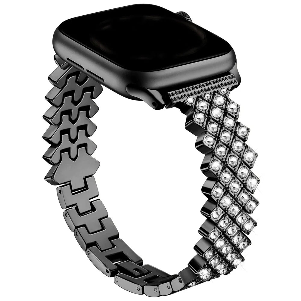 For Apple Watch Series 11 10 42mm / 9 8 7 41mm / SE3 SE2 SE 6 5 4 40mm / 3 2 1 38mm Watch Strap Rhinestone Decor Zinc Alloy Band - Black - 2