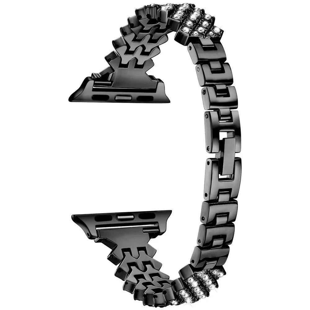 For Apple Watch Series 11 10 42mm / 9 8 7 41mm / SE3 SE2 SE 6 5 4 40mm / 3 2 1 38mm Watch Strap Rhinestone Decor Zinc Alloy Band - Black - 3