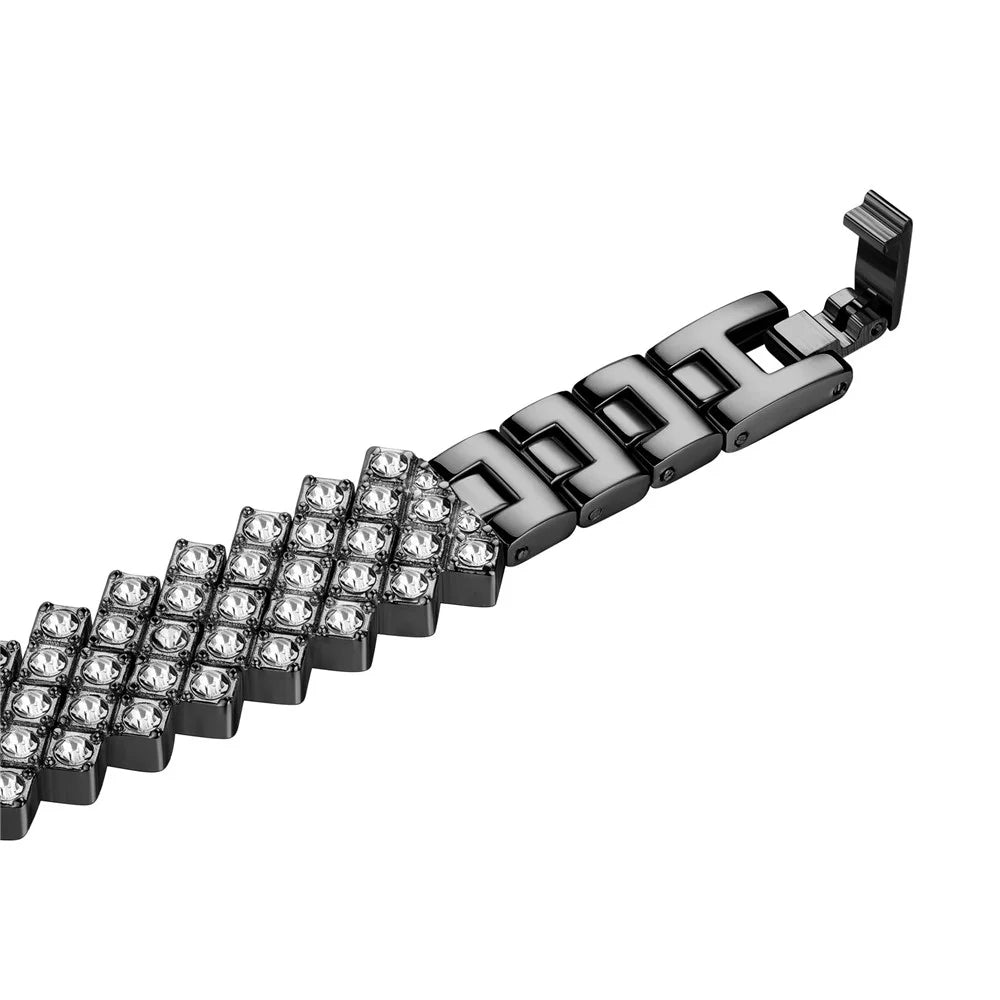 For Apple Watch Series 11 10 42mm / 9 8 7 41mm / SE3 SE2 SE 6 5 4 40mm / 3 2 1 38mm Watch Strap Rhinestone Decor Zinc Alloy Band - Black - 4