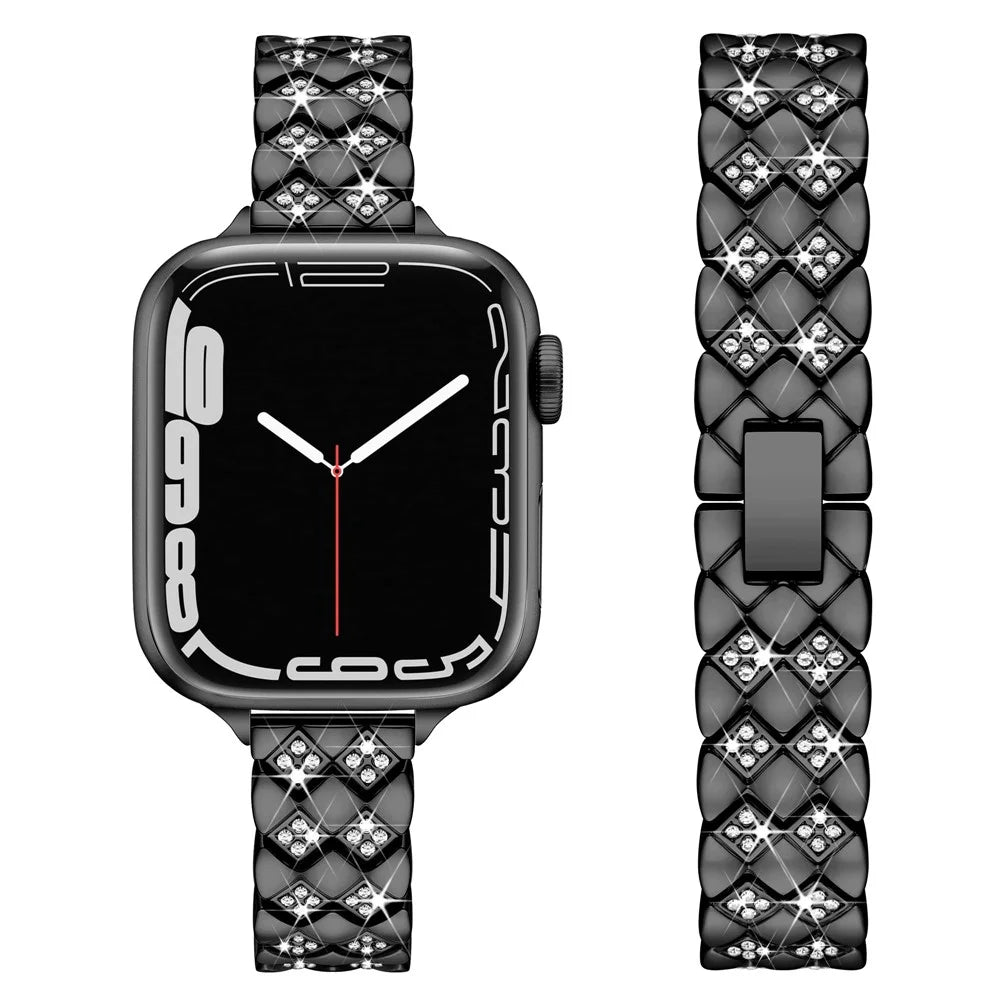 For Apple Watch Ultra 3 2 1 49mm / Series 11 10 46mm / 9 8 7 45mm / SE3 SE2 SE 6 5 4 44mm / 3 2 1 42mm Rhombus Design Zinc Alloy Watch Strap - Black - 2