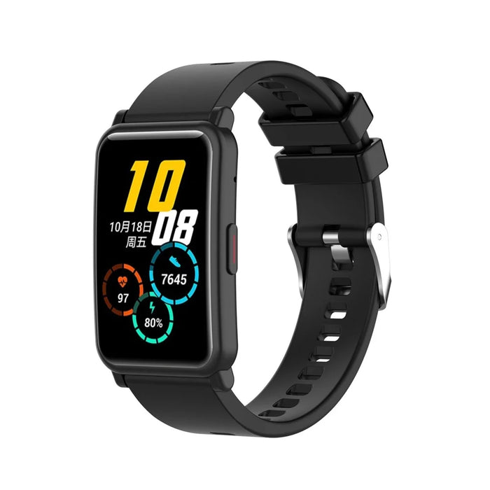 Metal Buckle Soft Silicone Watch Band Strap Replacement for Honor Watch ES - Black - 3