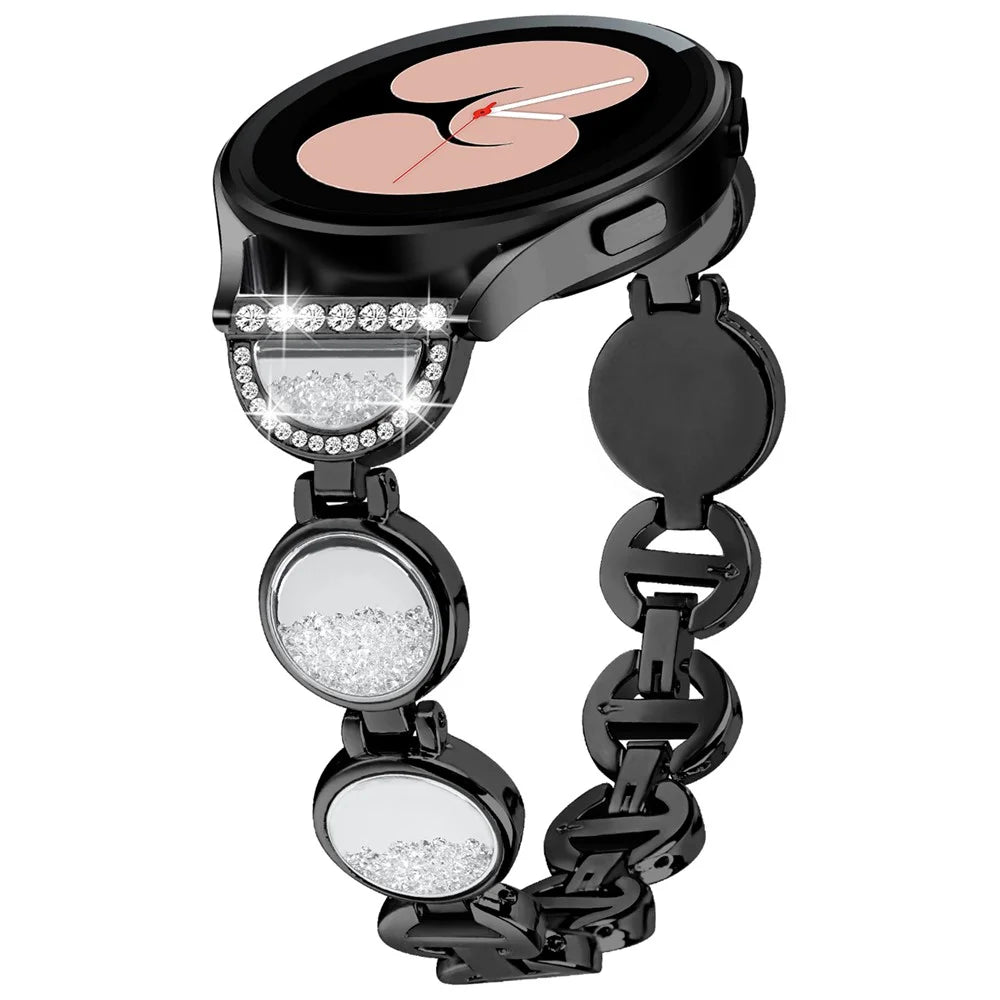 For Samsung Galaxy Watch FE 40mm Band Quicksand Design Metal Watch Strap Bracelet - Black - 2