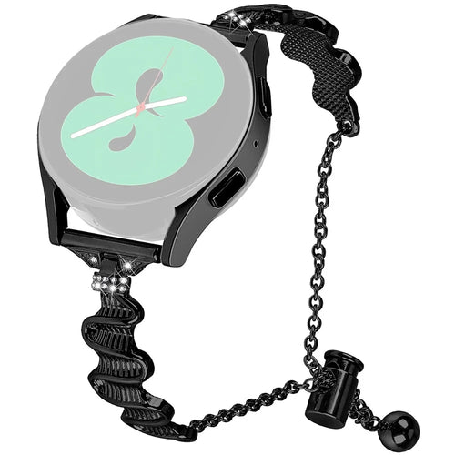 For Samsung Galaxy Watch FE 40mm Wavy Texture Band Alloy Metal Watch Strap Bling Bracelet - Black - 1