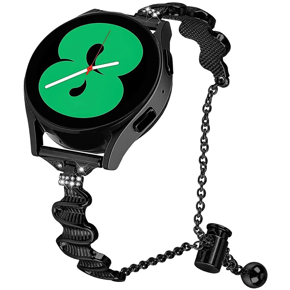For Samsung Galaxy Watch FE 40mm Wavy Texture Band Alloy Metal Watch Strap Bling Bracelet - Black - 2