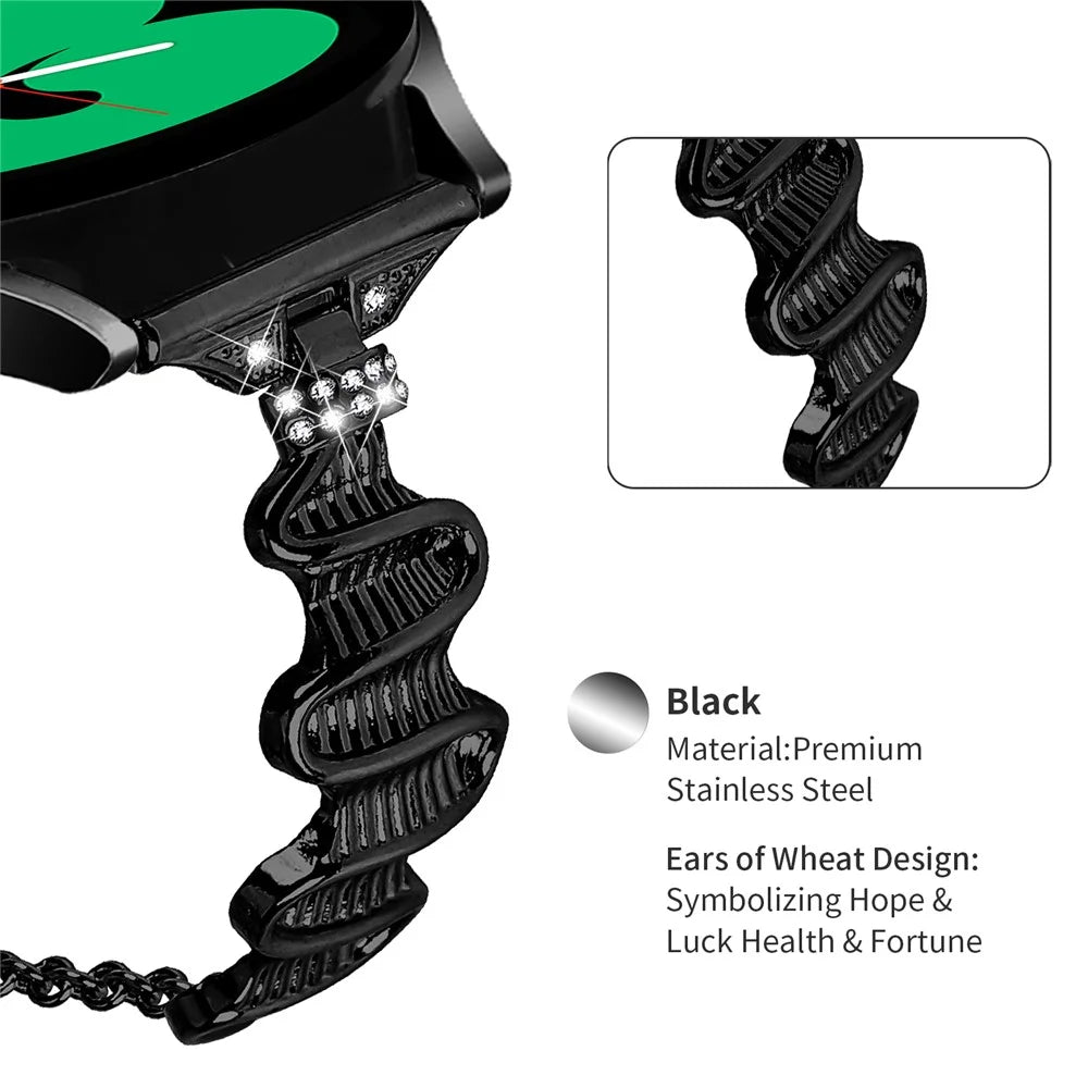 For Samsung Galaxy Watch FE 40mm Wavy Texture Band Alloy Metal Watch Strap Bling Bracelet - Black - 3