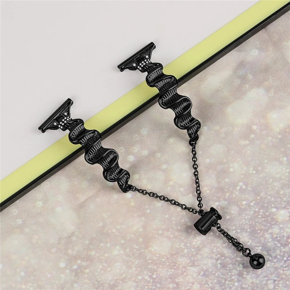 For Samsung Galaxy Watch FE 40mm Wavy Texture Band Alloy Metal Watch Strap Bling Bracelet - Black - 4